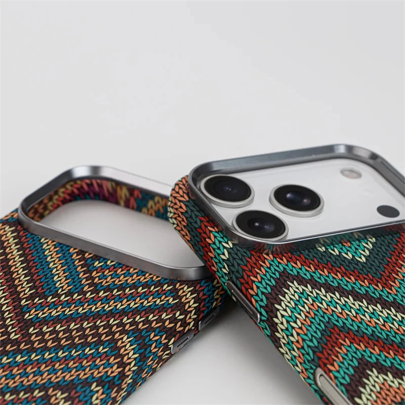 Etui na telefon z teksturą włókna węglowego, wzór tkany, do iPhone 17 16 15 14 13 Pro Max 17air, kompatybilne z ładowaniem bezprzewodowym Magsafe, ze stopu, z osłoną obiektywu. — zdjęcie produktu 3