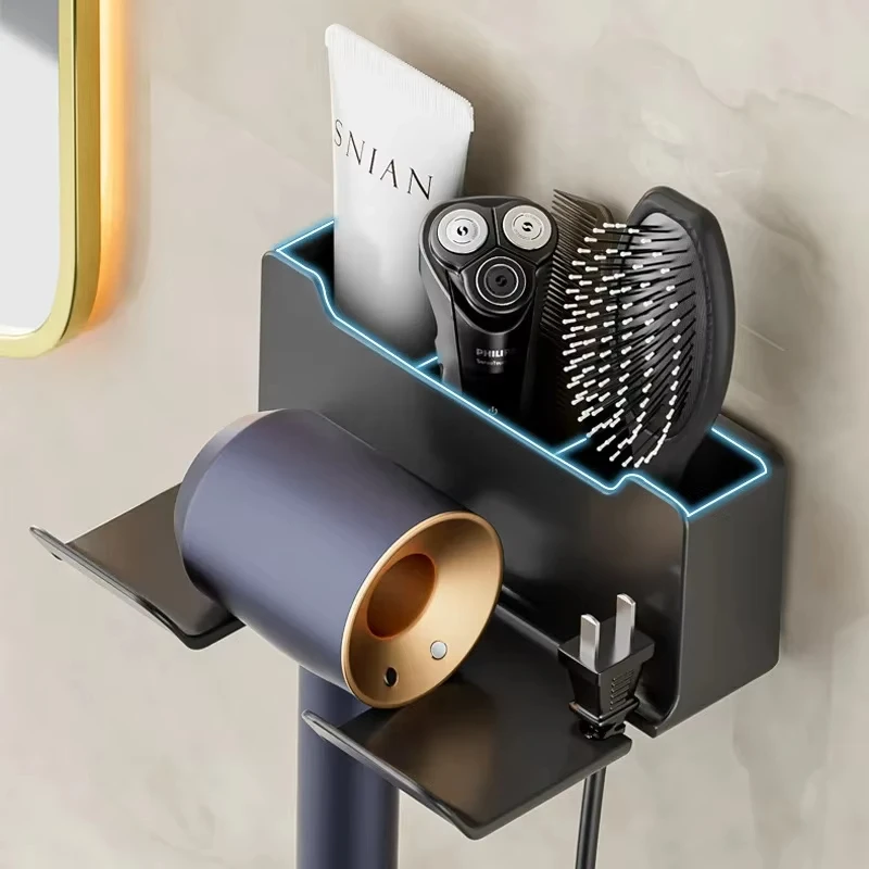 Suporte para Secador de Cabelo Sem Perfuração, Prateleira de Armazenamento, Suporte de Parede para Banheiro, Caixa para Pente Pendurada