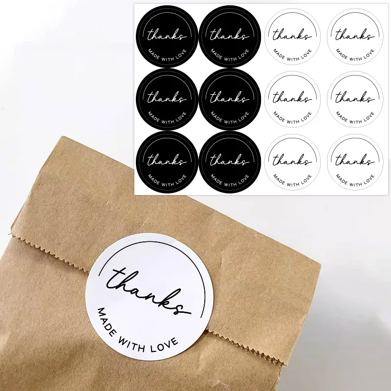 12pcs Black White Baking Stickers Round Sealing Stickers Self Adhesive Labels for Coffee Milk Tea Packaging Decor