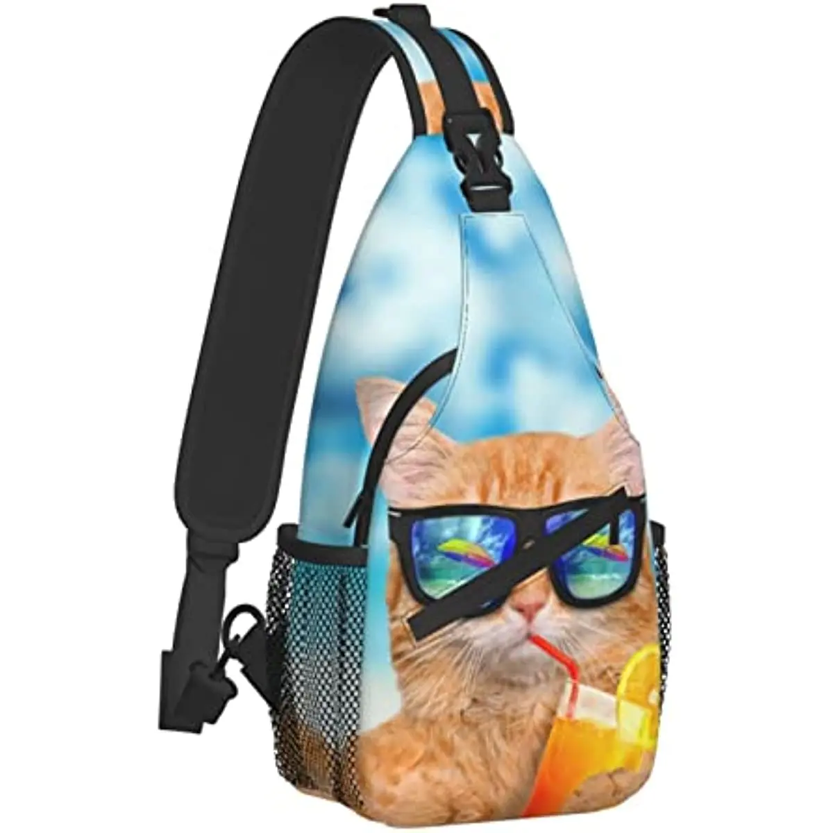 Beach Orange Cat Sling Bag Crossbody Backpack Women Men Travel Chest Bag Casual Outdoor Sports Running Hiking Casual Unisex