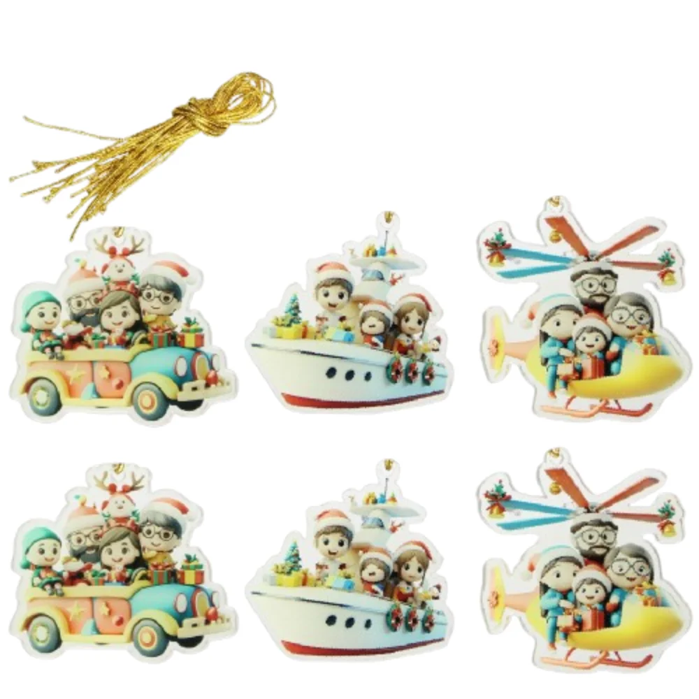 

6Pcs Santa Christmas Decoration Pendant Creative Snowman Acrylic Cartoon Pendant Cute Waterproof Christmas Tree Hanging Ornament