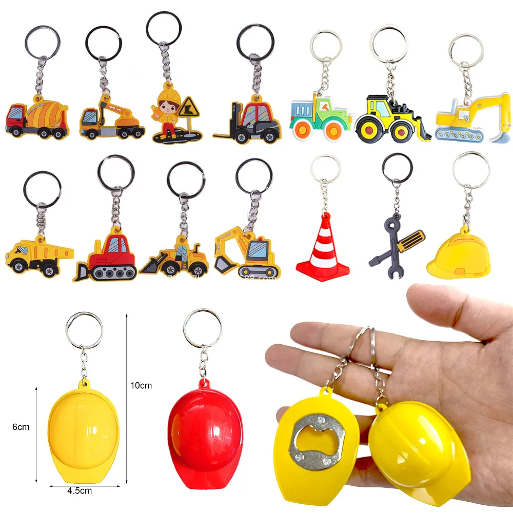 8/12/18/24/36pcs Construction Party Favors Construction Key Chains Kid Gift Excavator Tractor Keychain Birthday Party Supplies