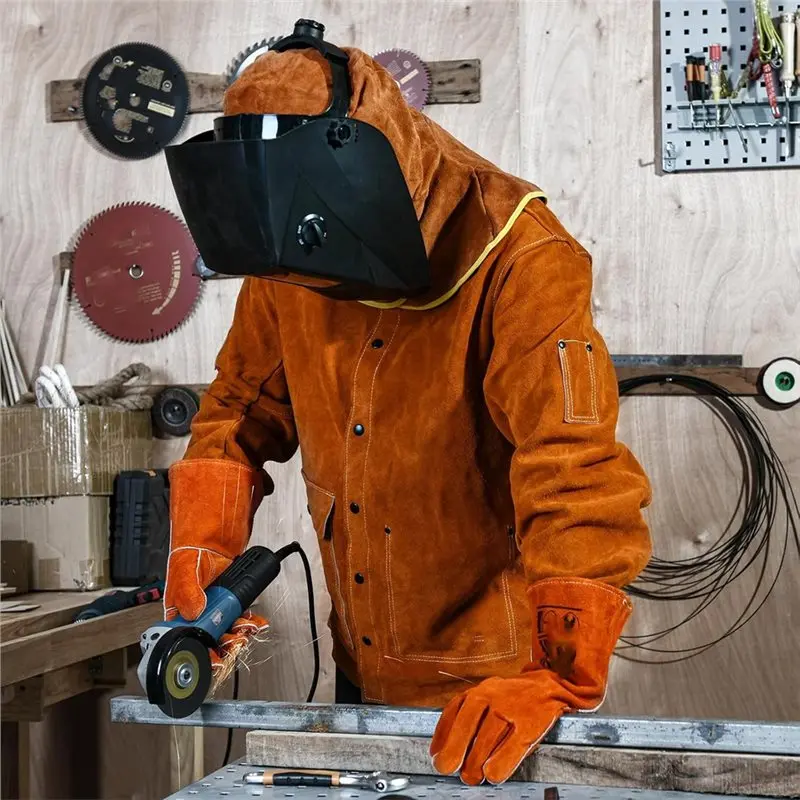 ABUI-Welding Headgear Anti-Spatter Cap For Welders- Leather Thickening Heat-Insulation And Anti-Scalding Design Hood