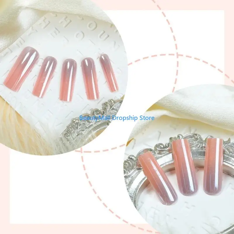 40JD 24Pcs French Gradient Long Square Press on Set On Acrylic Full Cover Artificial For Stylish Women