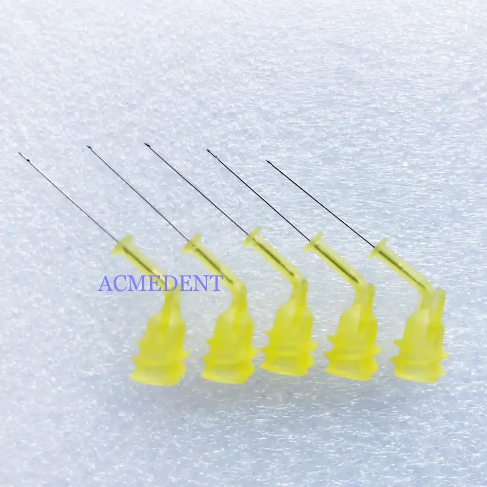 50pieces Dental EDTA Irrigation Needle Ultradent Tip Disposable Syringe Tips 30G Autoclavable 2-Side Hole Yellow-21mm