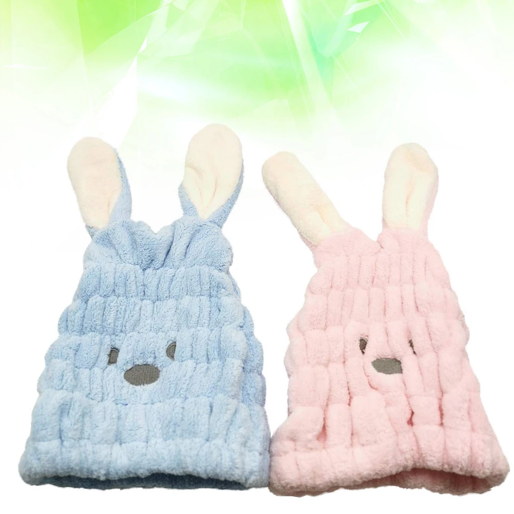 

2pcs HairDryingCap SoftAbsorbent BunnyShower BathingFaceWashing CoralFleece Waterproof Durability