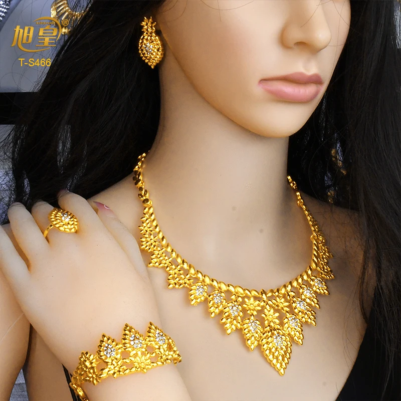 Dubai 24K Gold Plated Boutique Jewelry Set Fashion Gold Color 4Pcs Set/Necklace/Earrings/Ring/Bracele Wedding Wholesale