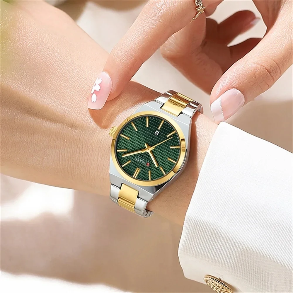 Curren 8439L Luxury Gold Green Watch For Women Original Waterproof Stainless Steel Woman Watches Simple Quartz Wristwatches