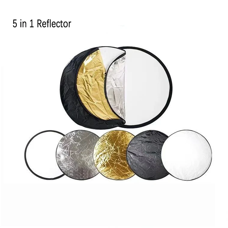 5 In1 Round Shape Reflector Photography Collapsible Portable Light Diffuser Round Reflector for Photo Multi Color Silvery Black