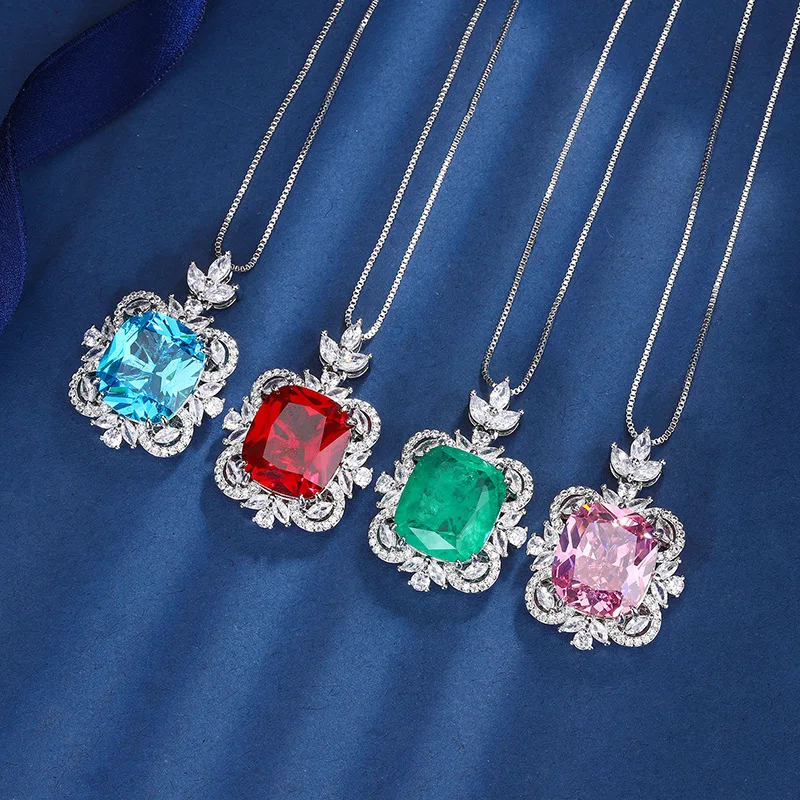 

New jewelry with copper base and gold plating, European and American fashion colorful gemstone, 14*16 pendant necklace for women