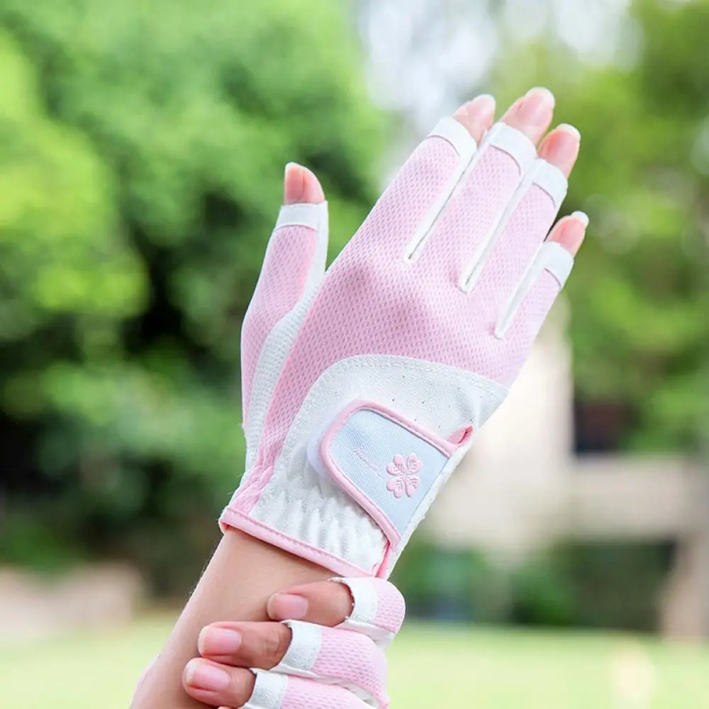 

Comfortable Women's Sport Gloves Fingerless Breathable Fingerless Golf Gloves Non-slip Mesh Golf Mittens Palm Protection