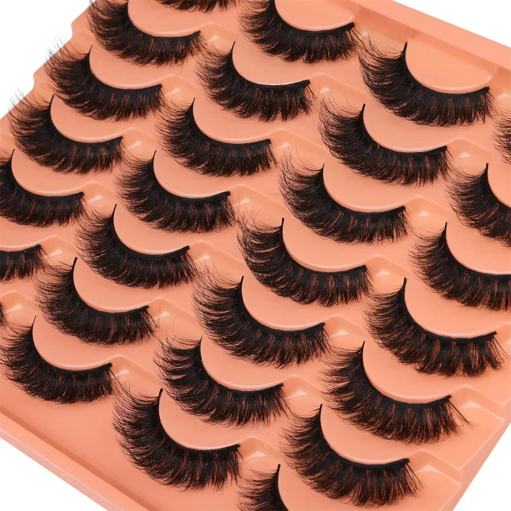 14 Pairs Thick Fluffy Eyelashes False Lashes Natural Wispy Fake Eyelashes Faux Mink Lashes D Curl Strip Lashes Pack