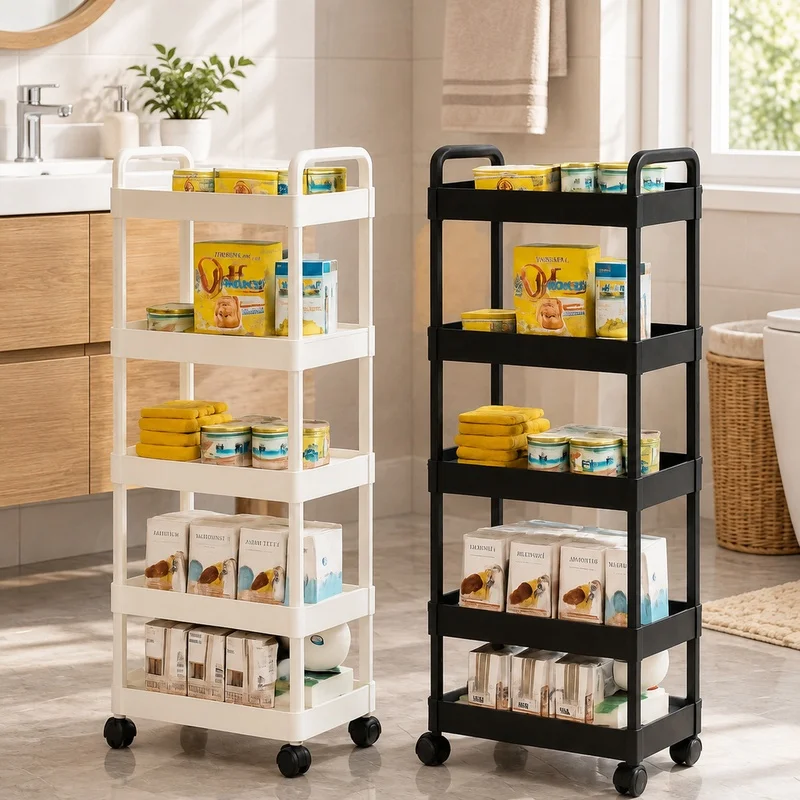Heavy-Duty 5-Layer Rolling Cart with Wheels for Kitchen Organization, Ideal for Fruits, Vegetables, Snacks, and Books Storage