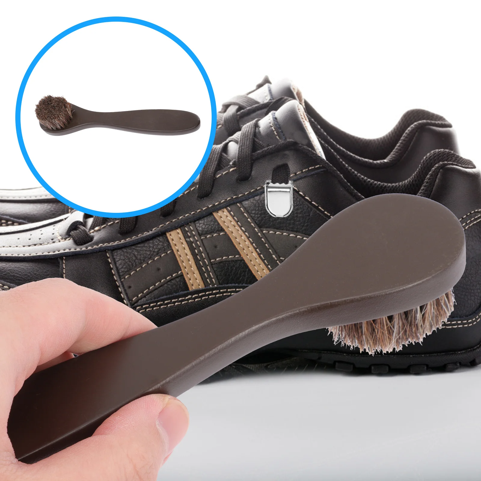 

2Pcs Shoes Polishing Brush Shoe Cleaning Tool with Horse Mane Bristle Long Handle Scratch-Free Brush