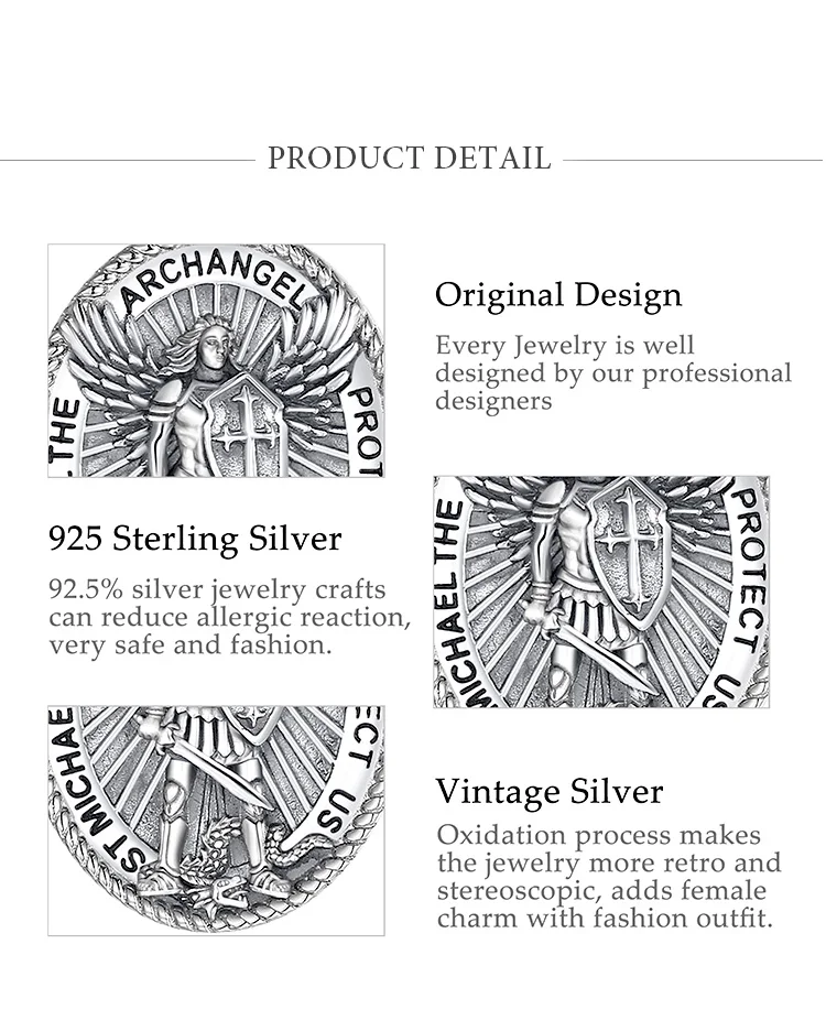 Eudora Halskette aus 925er-Sterlingsilber, Heilige Michael, Krieger, Schild, Kreuz, Amulett, Anhänger, christlicher Schmuck, Männer, Persönlichkeit, Geschenke – Detail 5