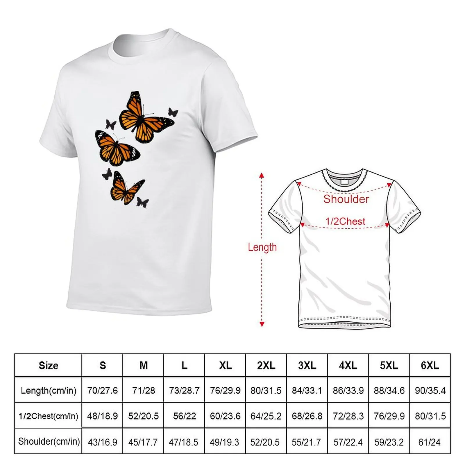 Vintage Orange Monarch Butterflies T-Shirt black cotton t-shirt plain for man package t shirts with prints T-Shirt