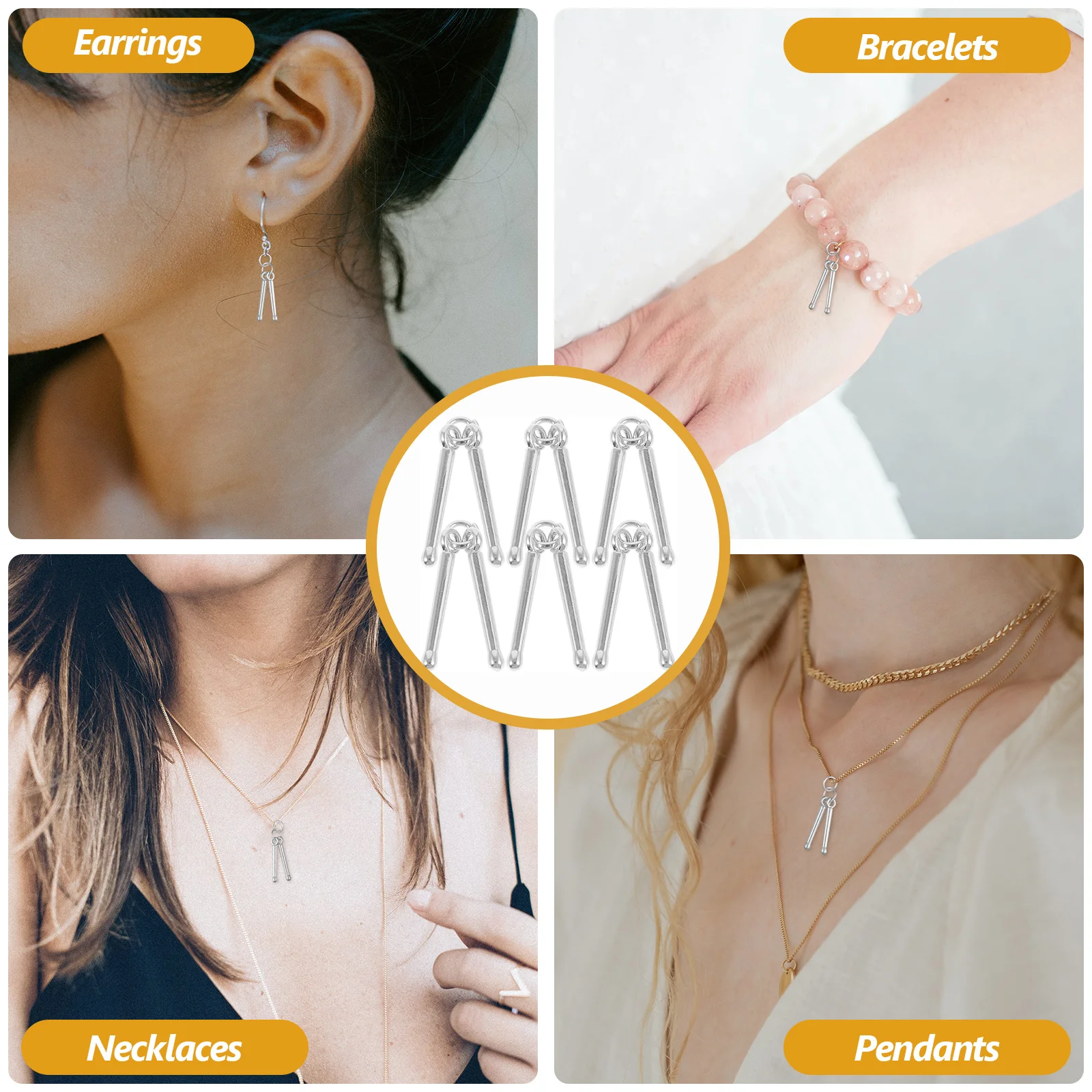 

6Pcs Alloy Drumsticks Pendants Unique Metal Charms for DIY Jewelry Crafting Necklace Bracelet Making Supplies Drum Sticks Charms