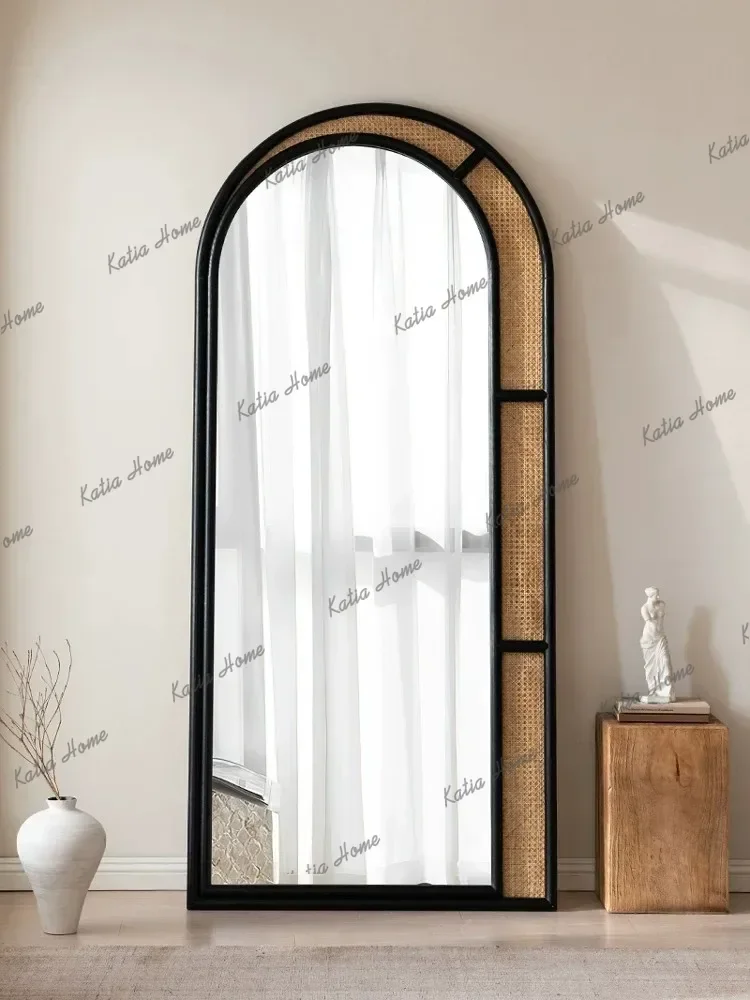 French Mid-Century Solid Wood Full Length Mirror, Freestanding & Wall Mount Large Dressing Mirror Living Room Decorative Mirror