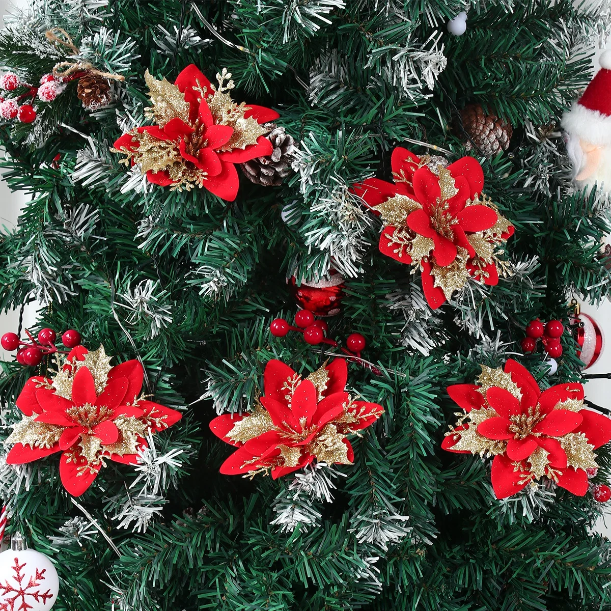 Sztuczne kwiaty świąteczne Wesołych Świąt Dekoracja na przyjęcie 2025 Boże Narodzenie Dekoracja choinki Navidad Natal Prezent na Nowy Rok 2026