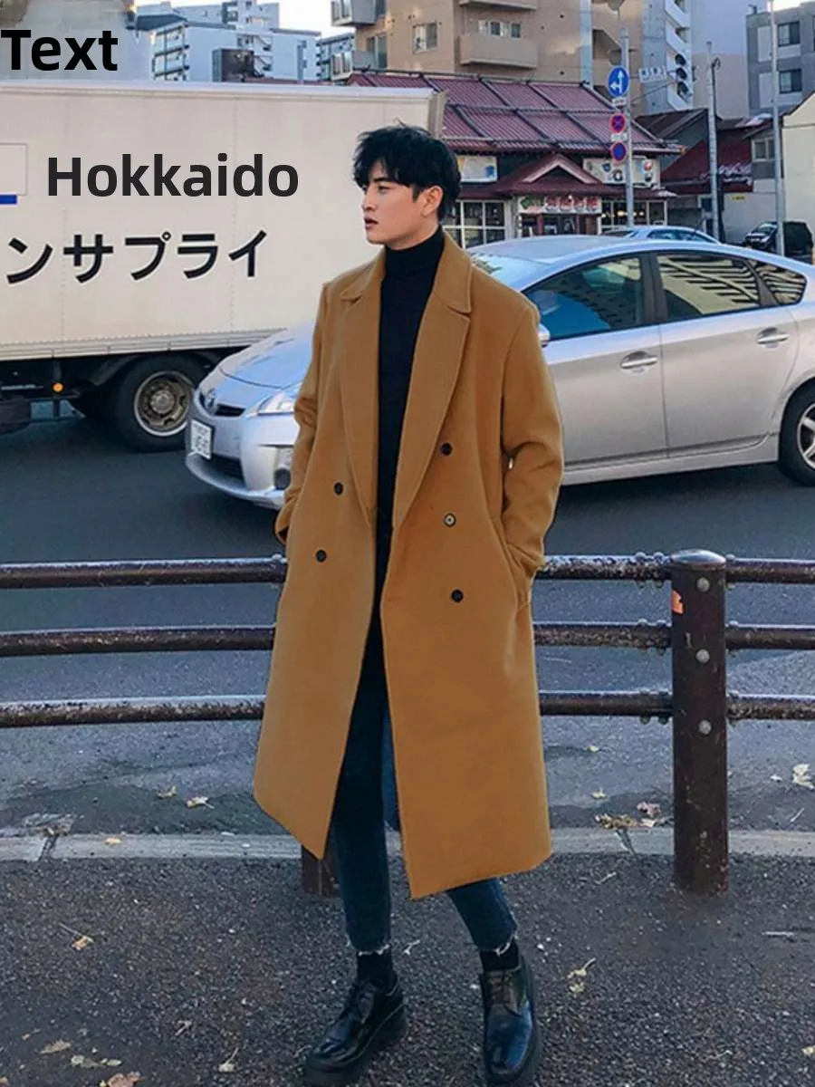 

Мужское зимнее шерстяное пальто средней длины, повседневное, ниже колена, в корейском стиле, модная ветровка, верхняя одежда