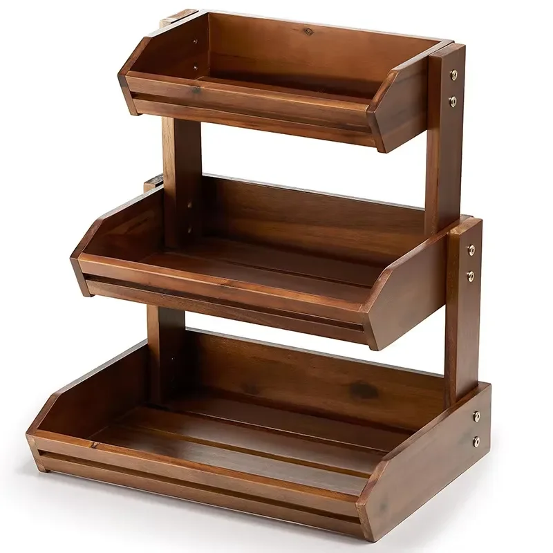 Three Tier Wooden Fruit and Vegetable Storage Rack Sturdy Kitchen Organizer for Produce Space Saving Durable Shelf Unit