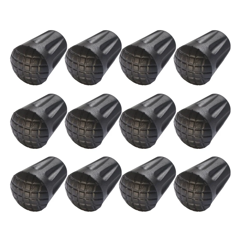 

12 pcs 3.3Cm Hiking Foot Covers Anti-Skid Walking Pole Tips Light Weight Durable For Cement Slippery Steep Road Black