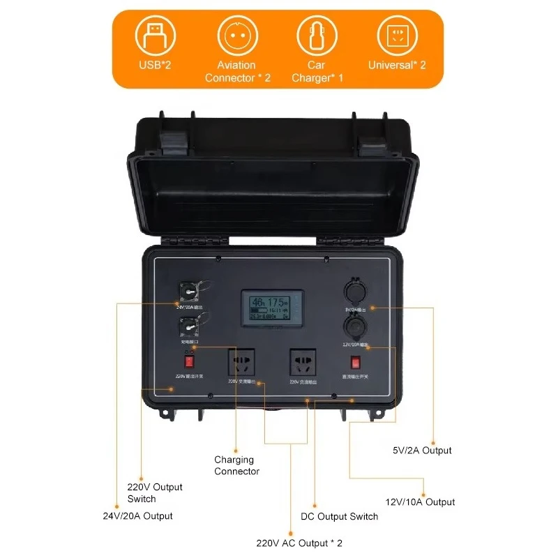 FCHAO Power Station 1000W Rechargeable LiFePO4 Box Solar Generator Supply Household Outdoor Camping Power Station