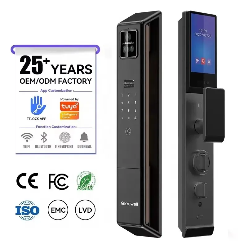 

3D Face Recognition Exterior Door Locks Fingerprint With Camera And Doorbell Smart Lock