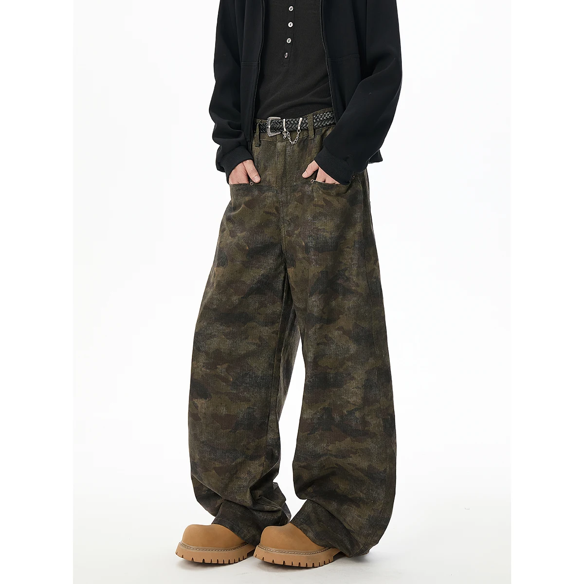 

LAPPSTER винтажные камуфляжные потертые джинсы в стиле хип-хоп, прямые брюки, повседневная уличная одежда, широкие брюки, модные джинсовые брюки в стиле Харадзюку Kpop