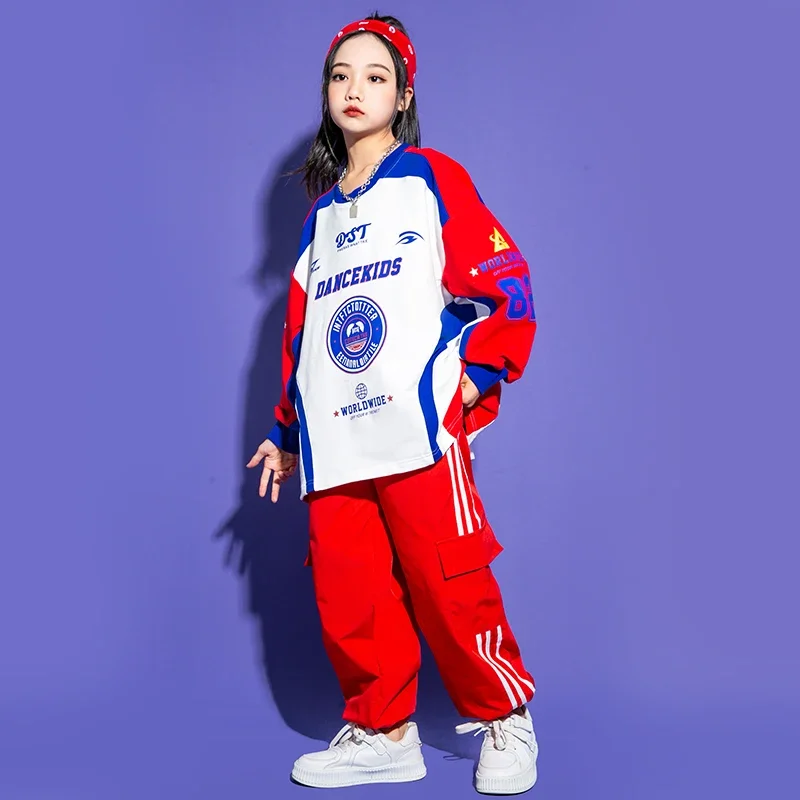 Kids Hip Hop Clothing Contrast Joggers Pant Boys Street Dance Outfits Girls Streetwear Child Jazz Sport Costume Clothes Sets image 4