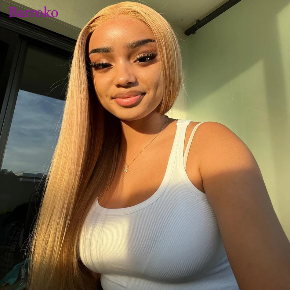 Barroko 13x6 Lace Frontal Human Hair Wig Pre Plucked Honey Blonde Colored Straight Wig Human Hair Brazilian Transparent Lace Wig