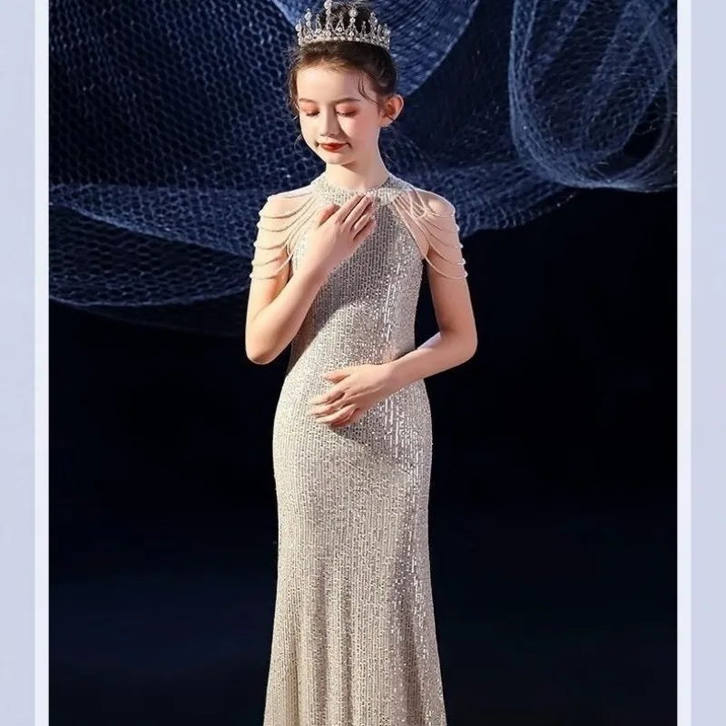 

Children's Dress Shining New Girl Fish Tail Dress Fashion Show Model Performance Princess Dress