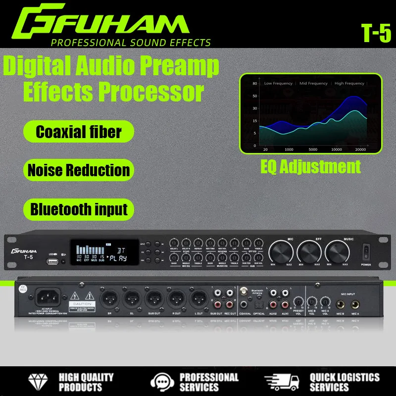 FUHAM T5 Professional Digital Reverb Multi-Effect DSP Audio Processor Equalizer Studio Live Sound System