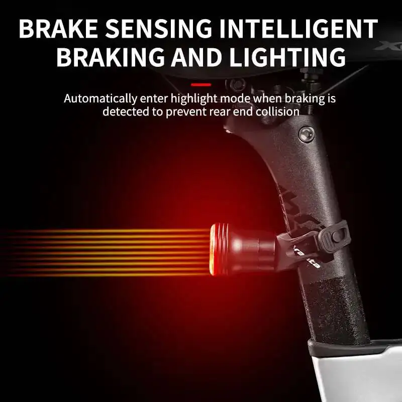 

ESLNF Brake Charging LED Cycling Bike Waterproof Taillight Rear Sensing Tail Smart Light Bicycle Auto