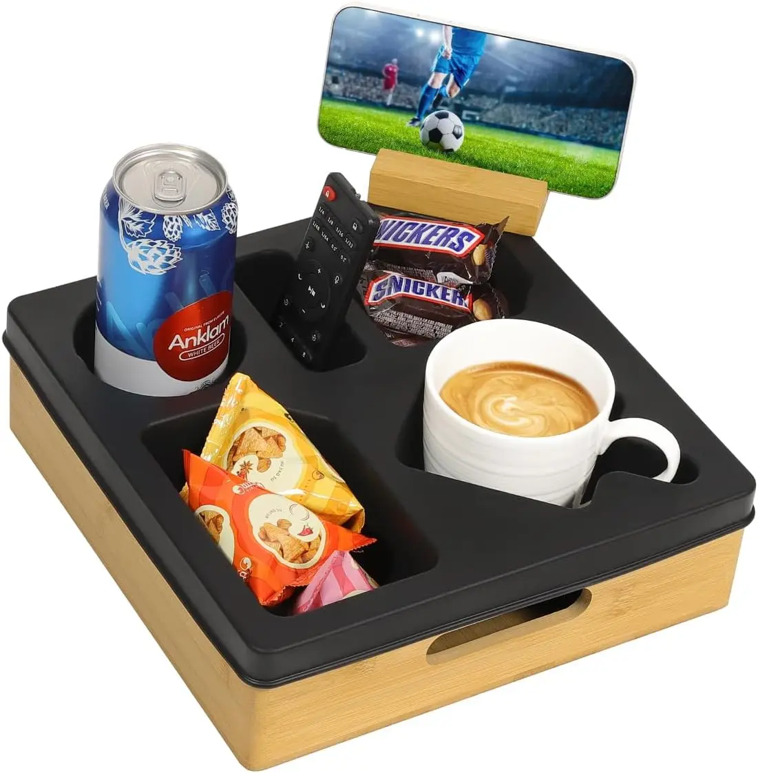 Couch Cup Holder Tray, Sofa Cup Holder With Rotatable Phone Holder, Couch Caddy For Bed Sofa Organizer, Waterproof Anti-Spill