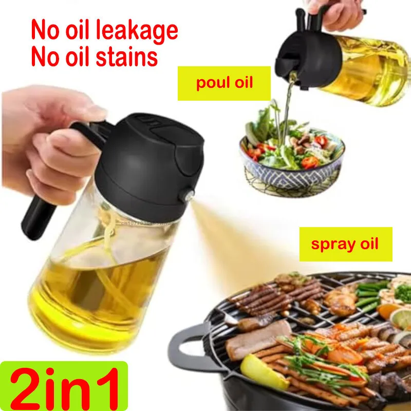 2-in-1-Ölsprüher-Kunststoffflasche zum Kochen, auslaufsichere Olivenöl-Aufbewahrungsflasche für BBQ, Luftfritteuse, Steak, Salat, Küchenbedarf