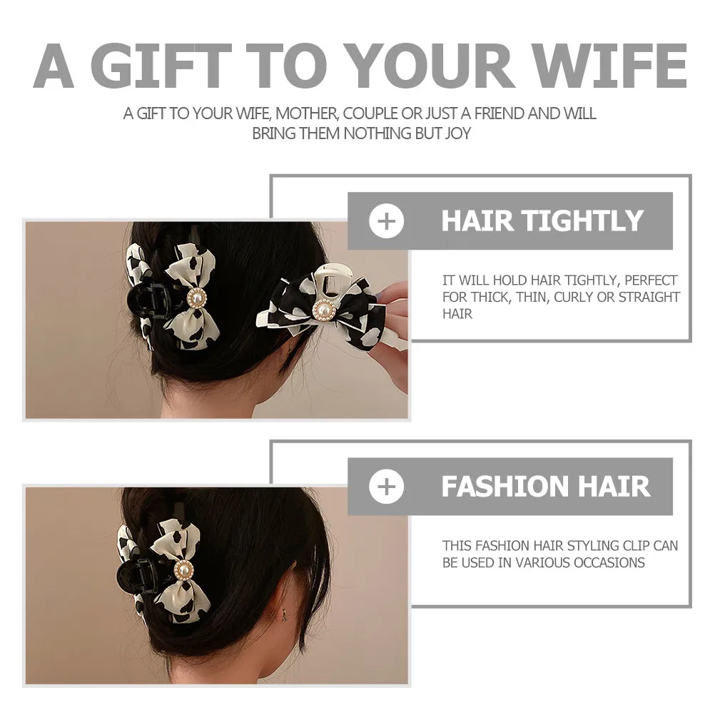 

Pearl Embellished Cow Pattern Hair Claw Clip Women Hair Bow Jaw Clip for Elegant Sweet Temperament Daily Dressing Up Gift
