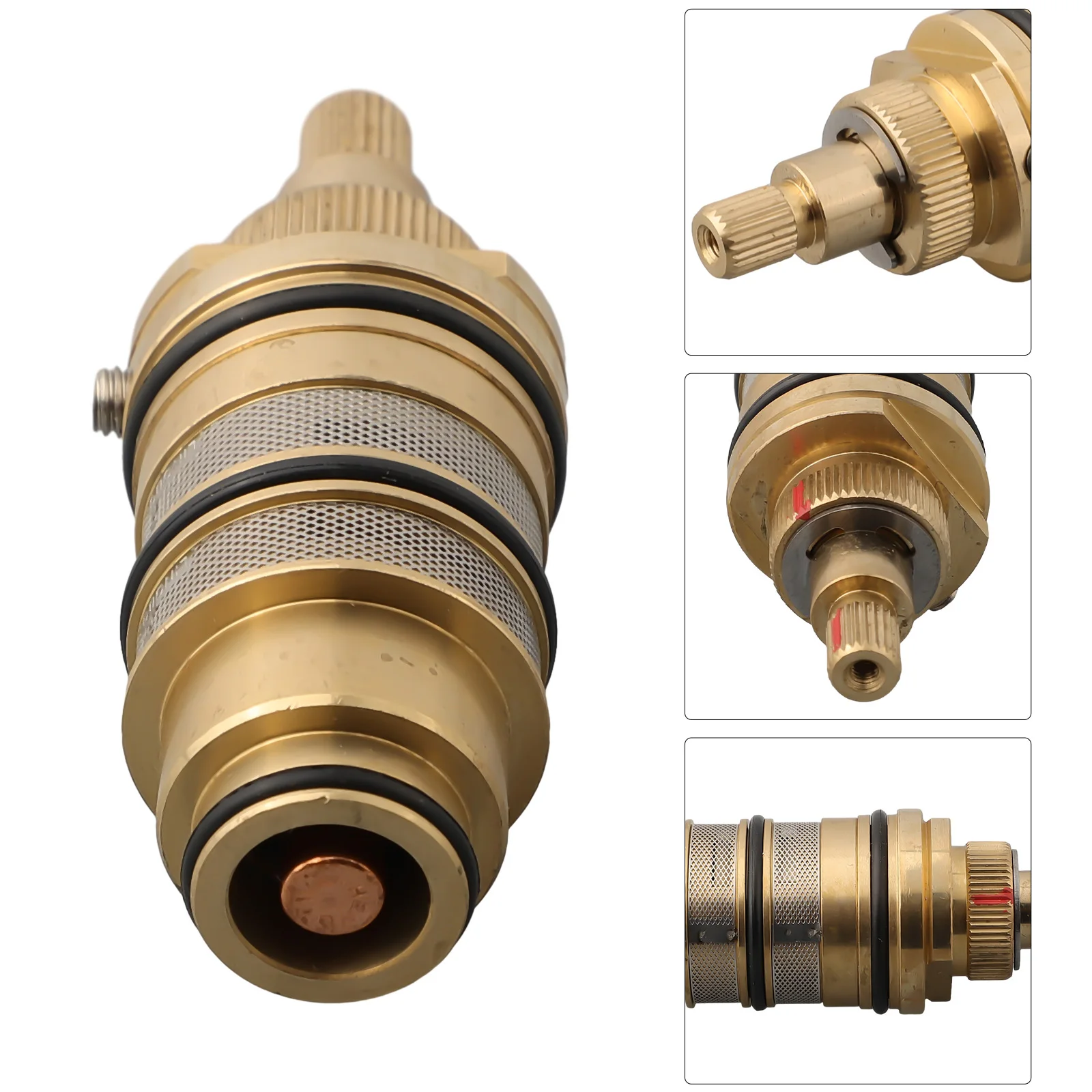 

Temperature Control Valve For Shower Bar Brass Built-in Thermal Components Golden Good Stability Safety Override Knob