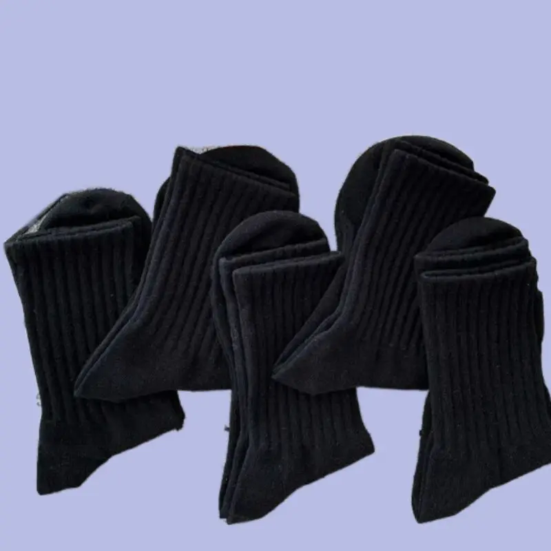 5/10 Pairs Black White Warm Autumn Winter Male Breathable Solid Color Long Middle Tube Casual Socks Men Sport Socks