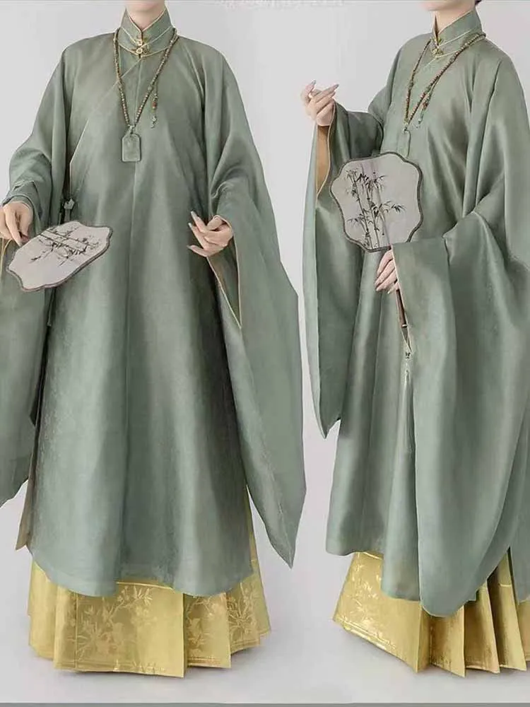 Plus Size 8XL Hanfu For Women 115kg Ancient Chinese Vintage Ming Dynasty Embroidered Black Long Coat BHorse Face Skirt Yellow view 5