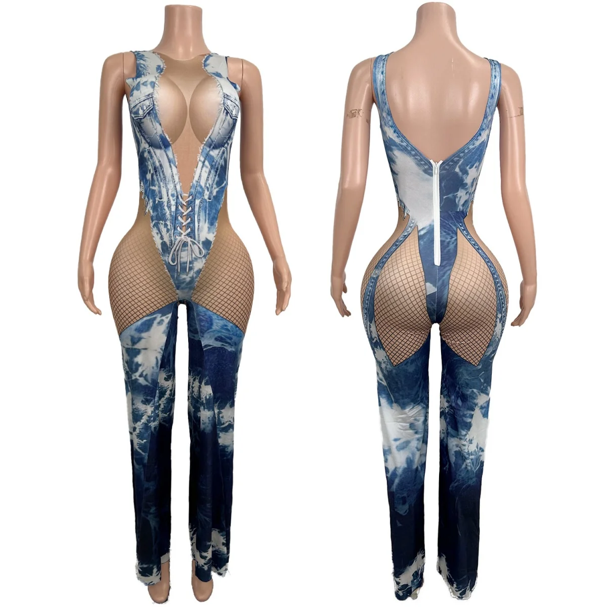 

Sexy Women's Sleeveless Jumpsuit Fashionable Spandex Flared Loose Printed Jumpsuit for Event Party Stage Performance Show Wear