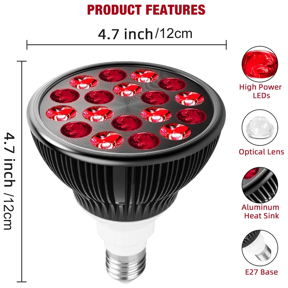 E27 Rotlichttherapielampe für Gesicht 54 W, 660 nm und 850 nm, Infrarot-Lichttherapie-Glühbirne zur Linderung von Muskelgelenkschmerzen, Hautgesundheitswerkzeuge