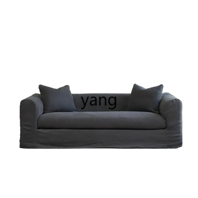 

ZJJ natural wind yarn-dyed linen living room removable and washable down fabric B & B straight row three-person sofa