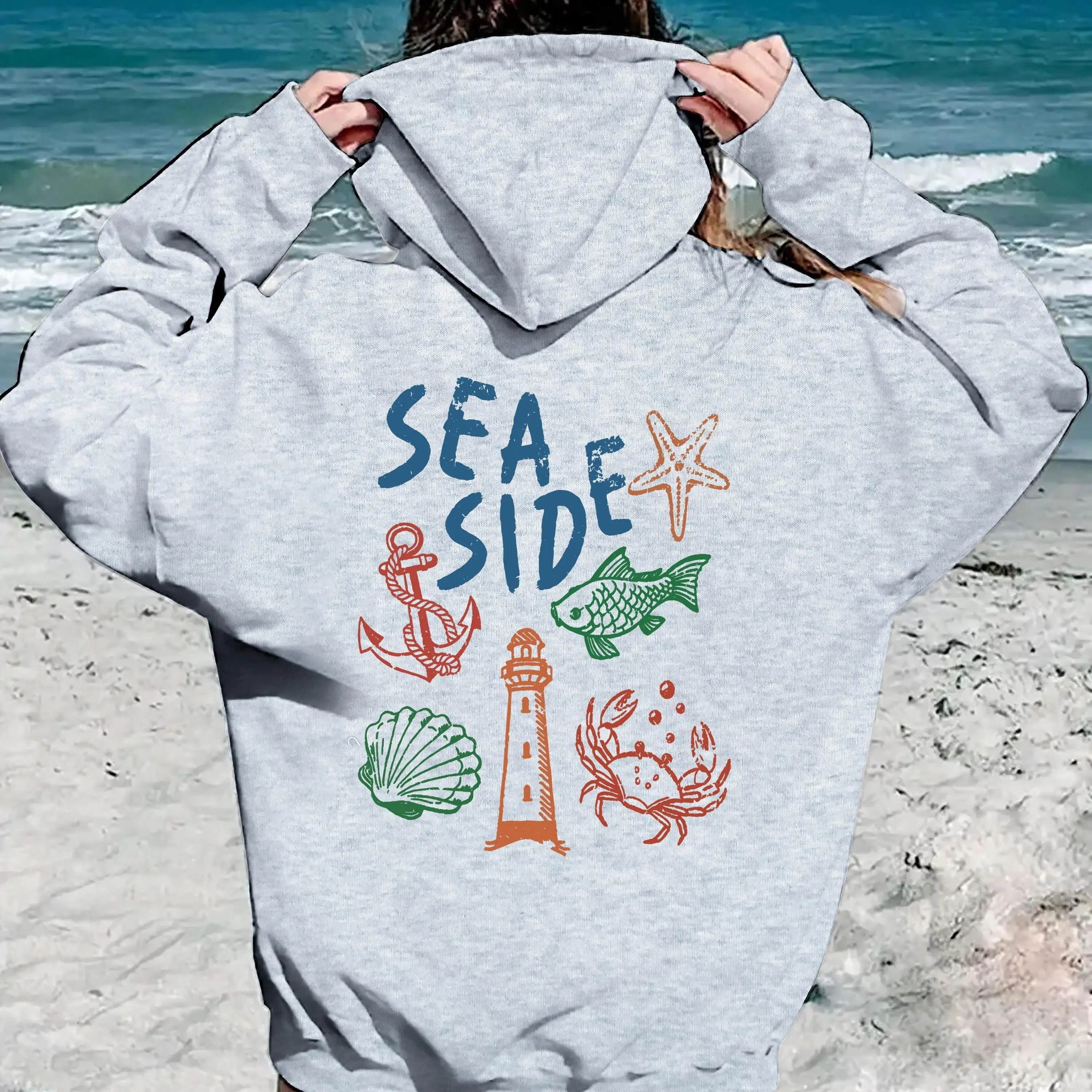

Ocean Theme Graphic Printing Autumn and Winter Pure Cotton Men's and Women's Hoodies Casual Outdoor Street Sports Loose Training