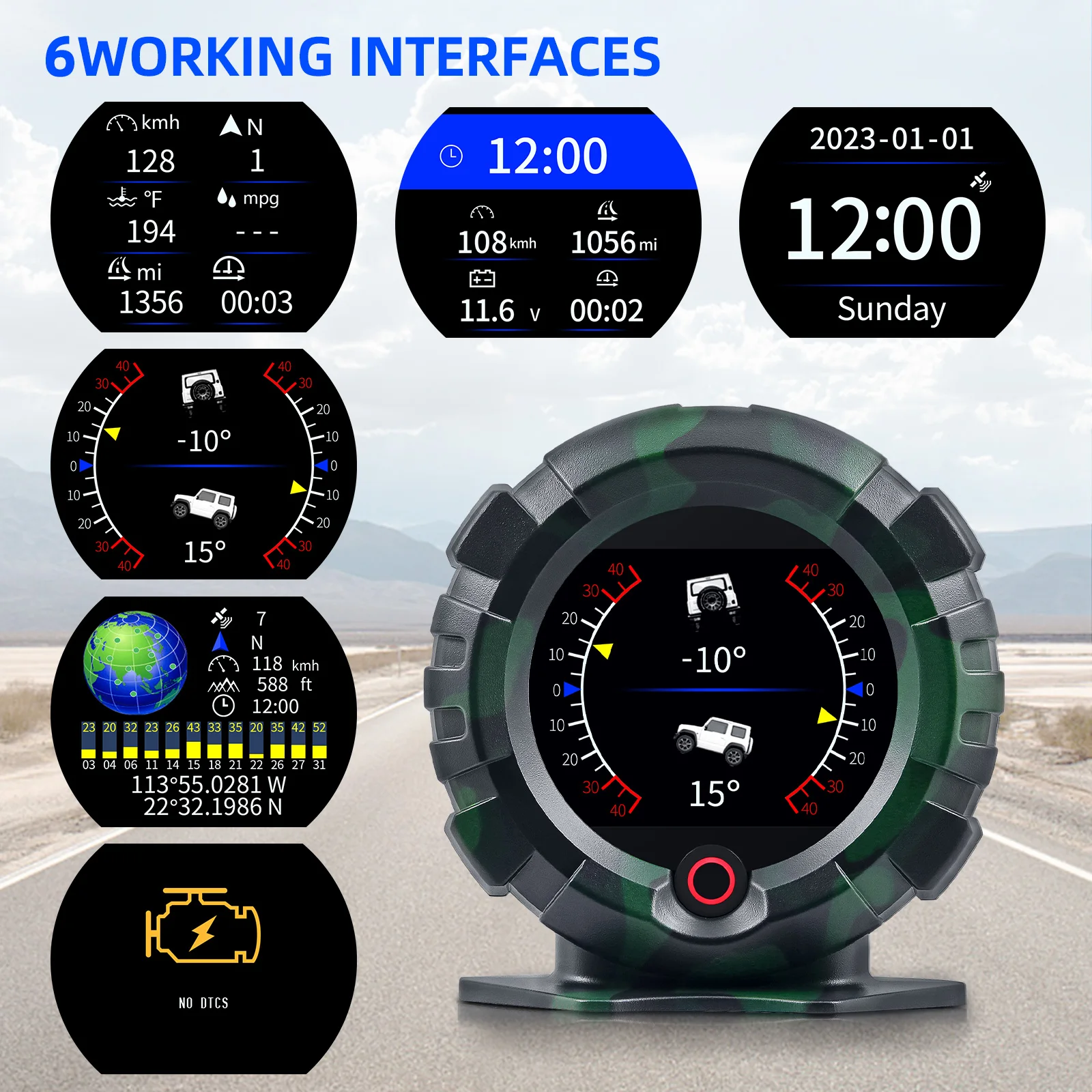 HD X95 OBD HUD Car 4x4 Inclinometer Provide Slope Angle Speed Satellite Timing Off-road Vehicle Accessories Multifunction Meter