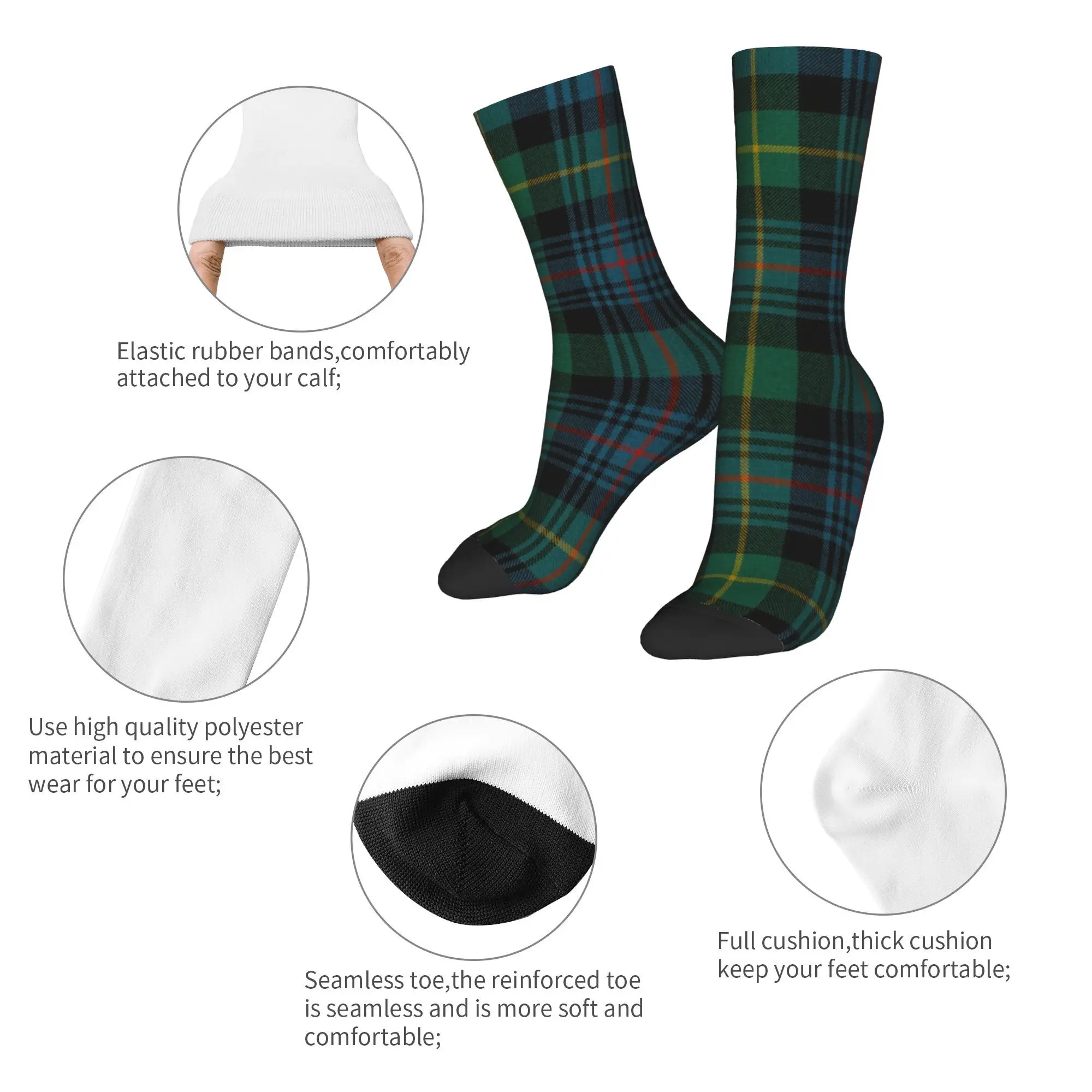 Custom Plaid Tartan Green Men Women Crew Socks Unisex Funny Texture Spring Summer Autumn Winter Dress Socks