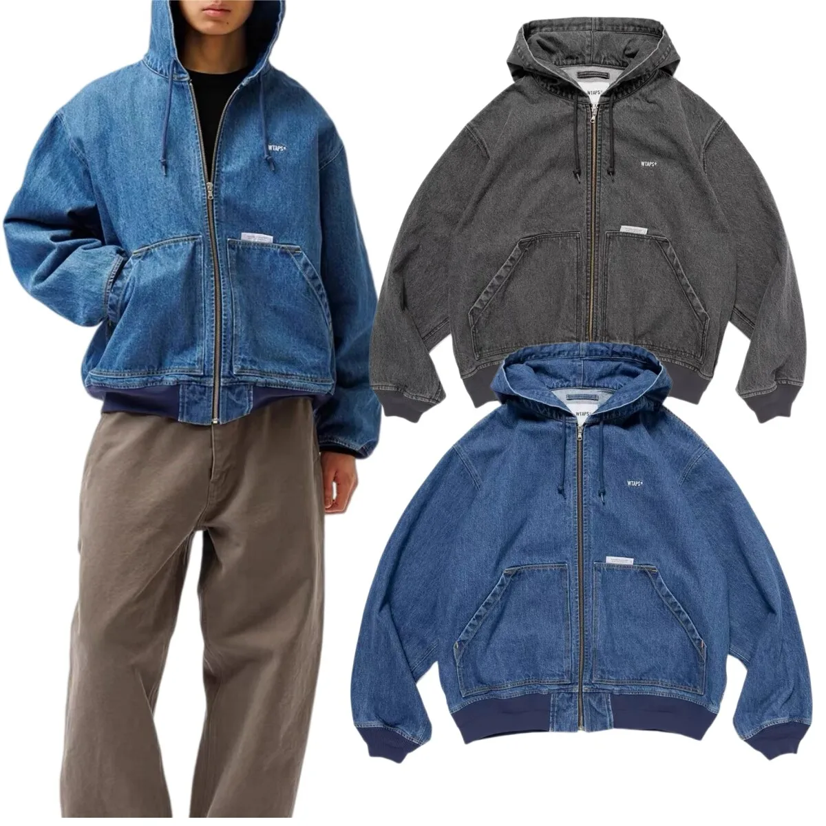 WTAPS 26AW Men's Hooded Denim Jacket Japanese Vintage Streetwear Casual  Fit Zip Up Long Sleeve American Retro Jeans Outerwear