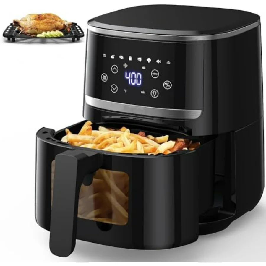 

5 Quart Digital Air Fryer with 8 Cooking Presets Visible Cooking Window LCD Touch Screen Nonstick Dishwasher-Safe Basket Tray C