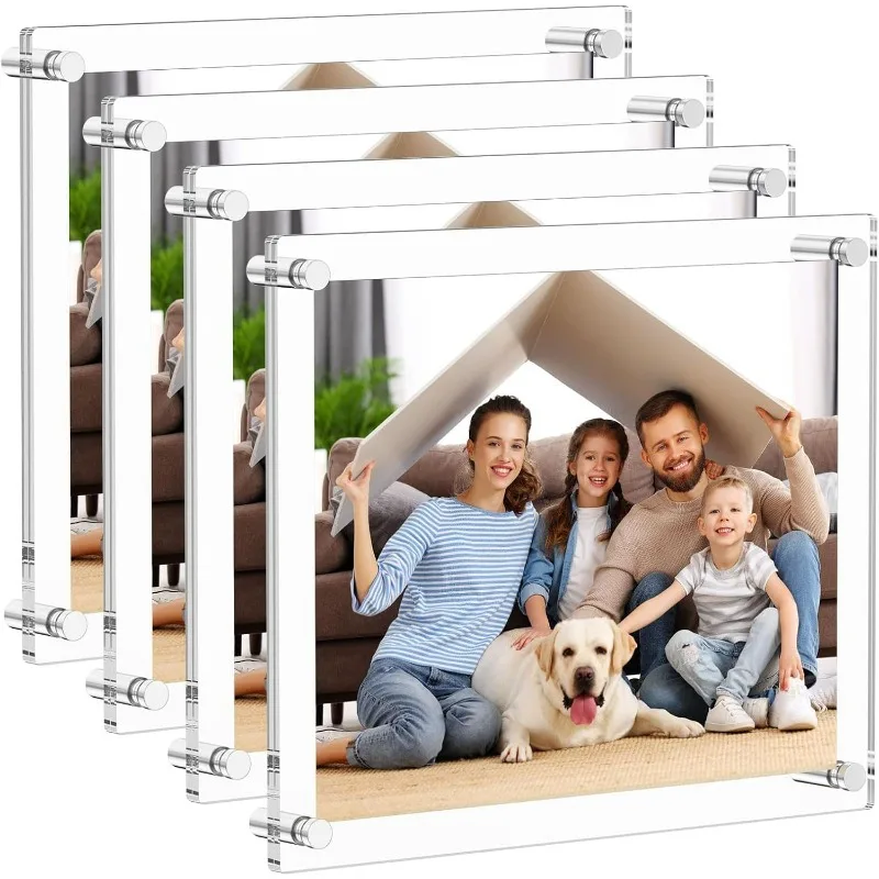 

Acrylic Picture Frames 4 Pack, Clear Picture Frames for Wall, Frameless picture Frames Lucite Transparent Square Cubes