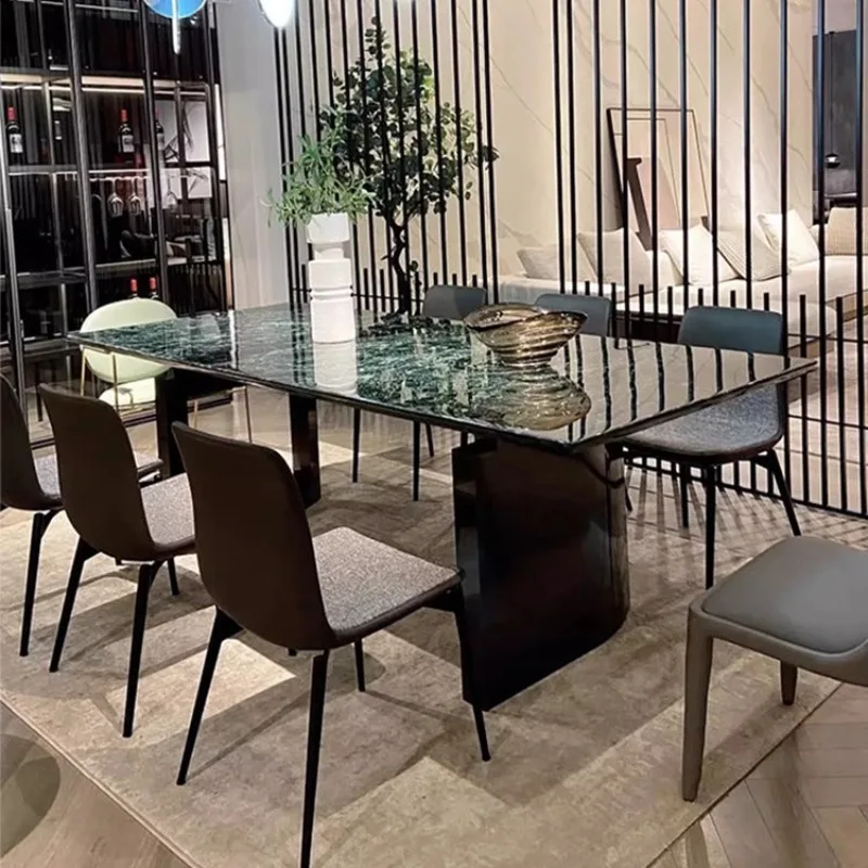 Italy, natural luxury stone dining table, light luxury rectangular marble villa round dining table